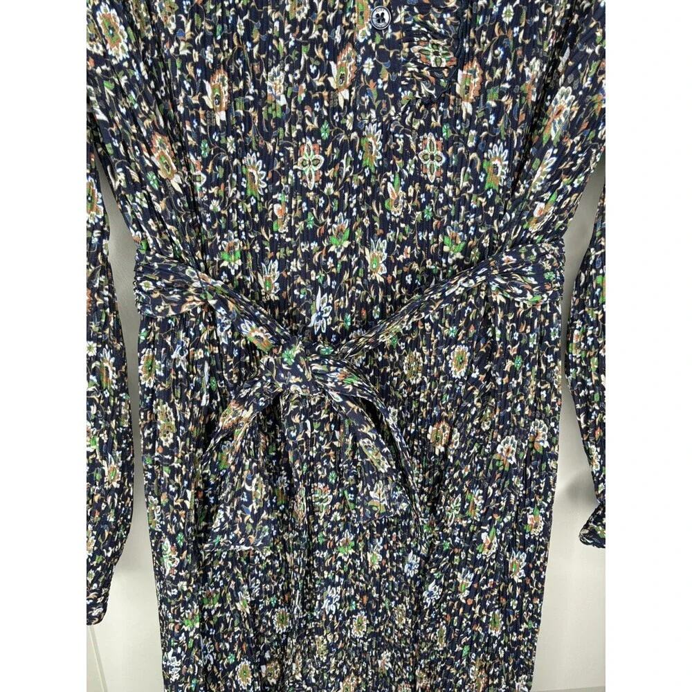 Tory Burch NWOT Deneuve Floral Print Soleil Dress in Navy Size 10 Long Sleeve